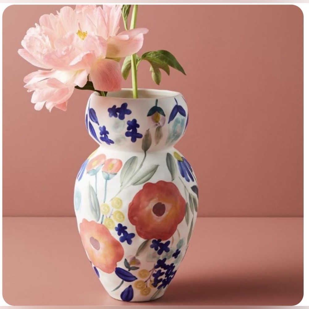 Anthropologie Floral Ceramic Vase